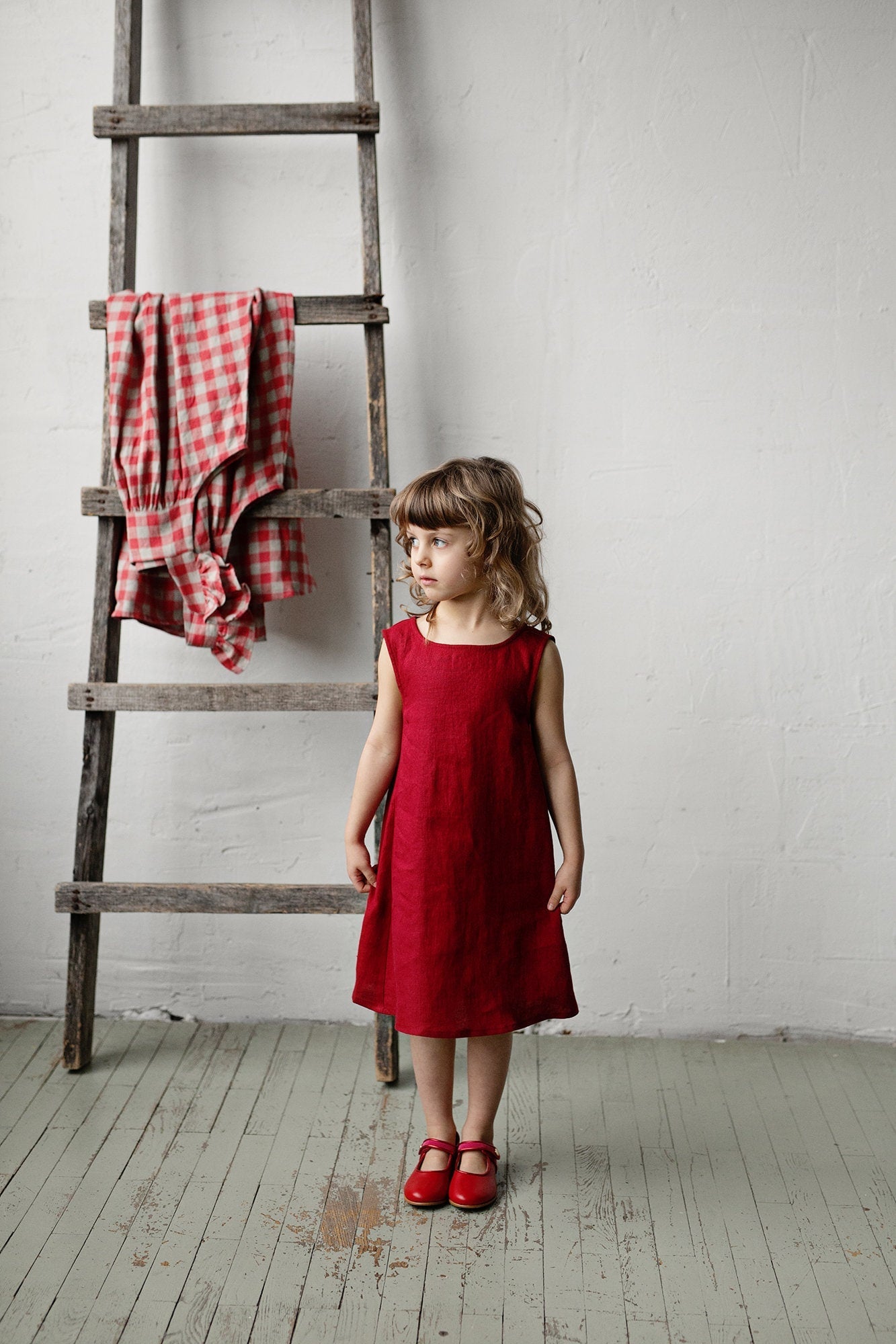 Cherry Sleeveless Linen Dress, Size 3-4 years