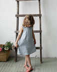 Blue Polka Dot Festive Sleeveless Linen Dress, Size 3-4 years
