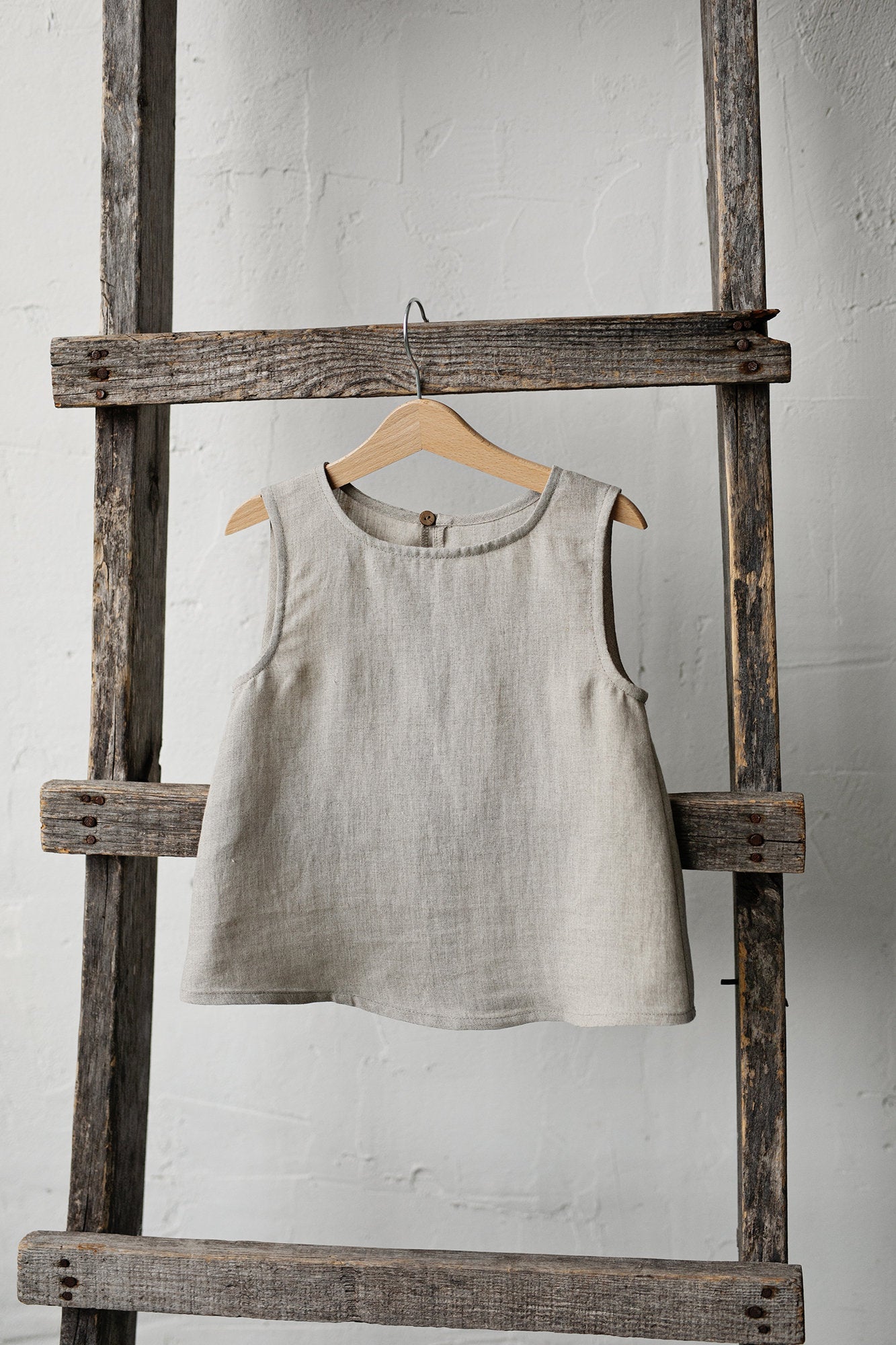 Natural Sleeveless Linen Shirt, Size 2-3 years