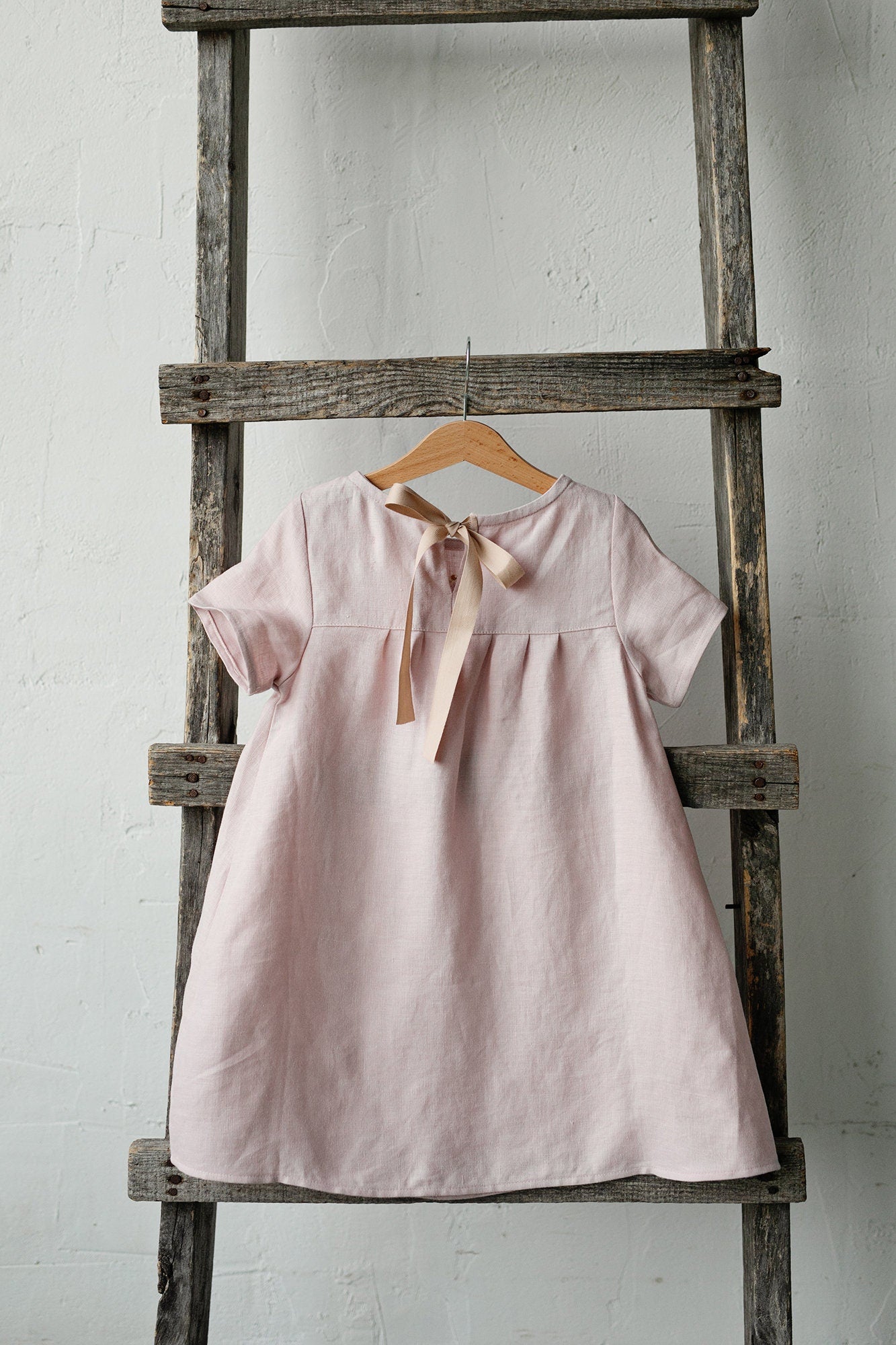 Baby Pink Summer Linen Dress, Size 1-2 years