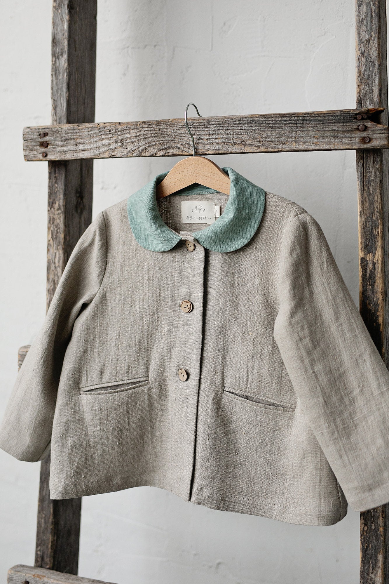 Exclusive Natural Peter Pan Collar Linen Jacket