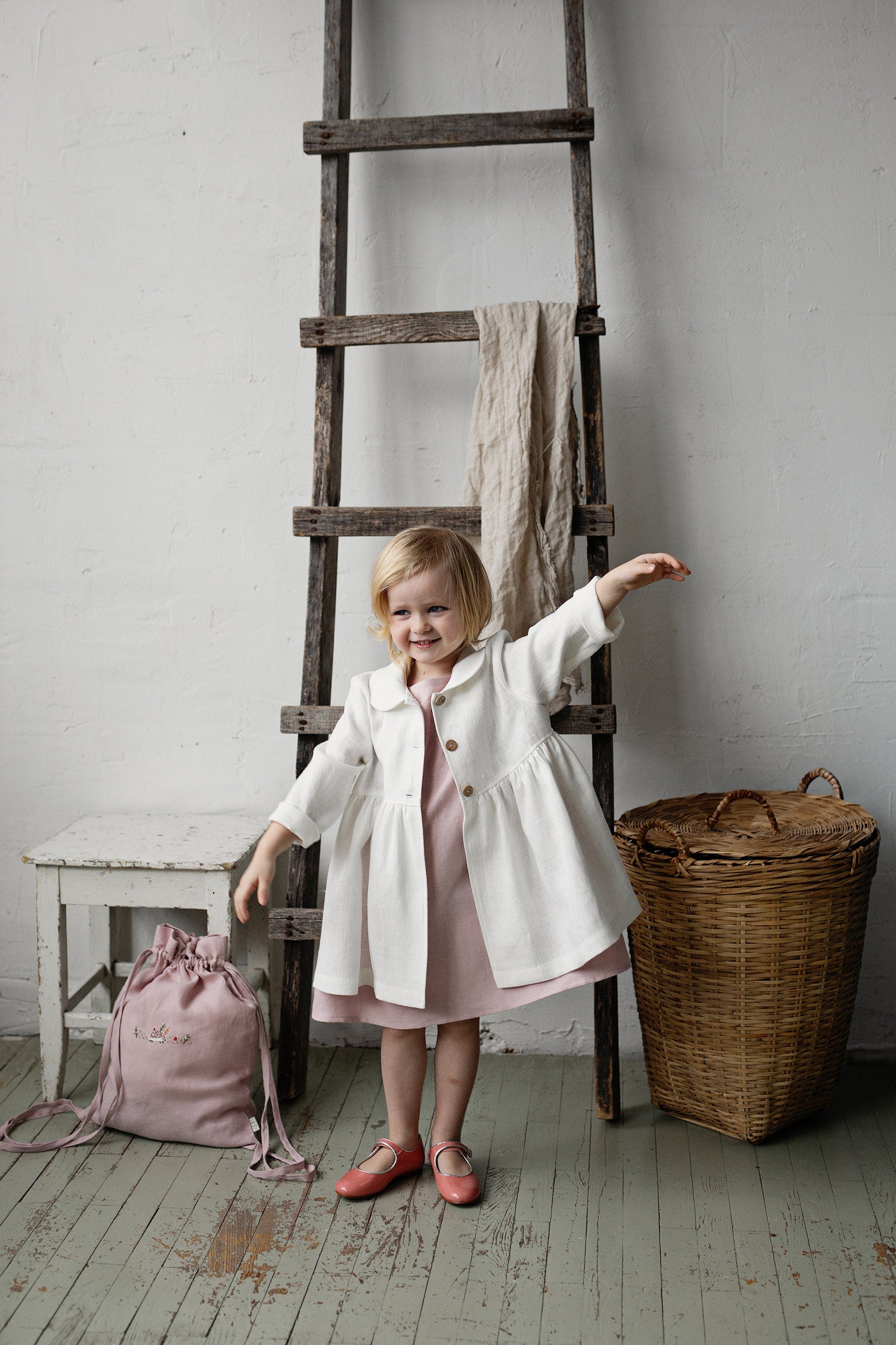 White Ruffle Linen Coat