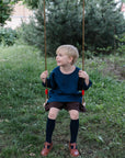 Navy Blue Long Sleeve V Neck Linen Shirt