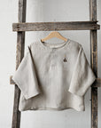 Natural Long Sleeve V Neck Linen Shirt