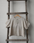 Natural Short Sleeve V Neck Linen Shirt