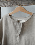 Natural Short Sleeve V Neck Linen Shirt