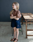 Navy Blue Simple Linen Shorts