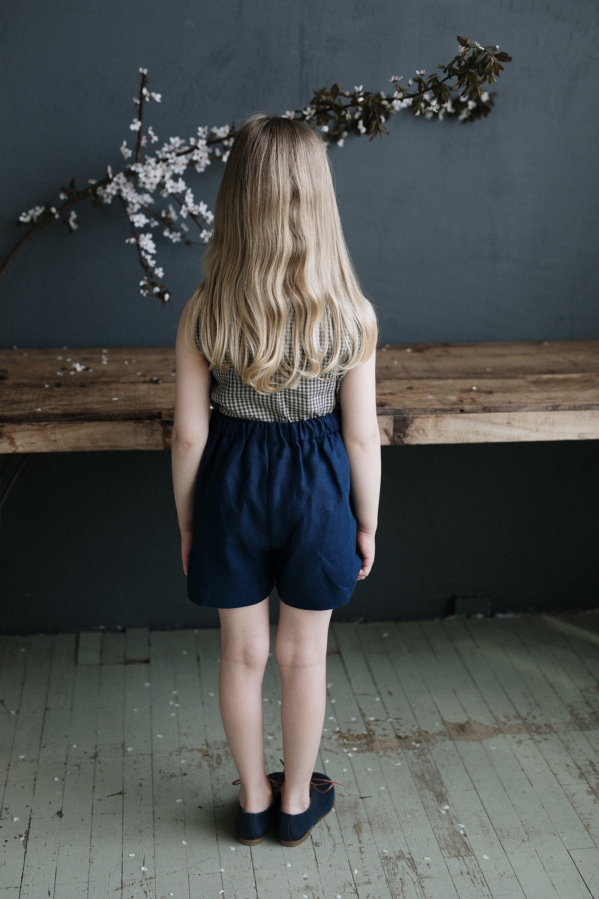 Navy Blue Simple Linen Shorts