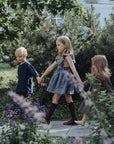 Dusty Blue Linen Cross Back Pinafore with Wings