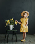 Yellow Linen Cross Back Pinafore with Wings