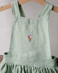 Green Tea Linen Cross Back Pinafore