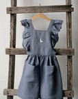 Dusty Blue Linen Cross Back Pinafore with Wings