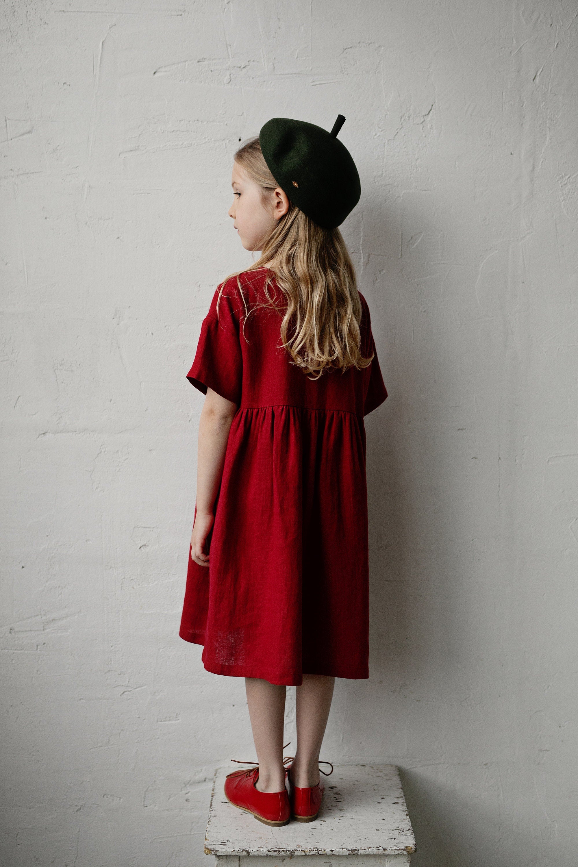 Cherry Short Sleeve Anemone Linen Dress