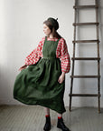 Forest Green Linen Long Cross Back Pinafore