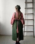 Forest Green Linen Long Cross Back Pinafore