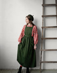 Forest Green Linen Long Cross Back Pinafore