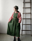 Forest Green Linen Long Cross Back Pinafore