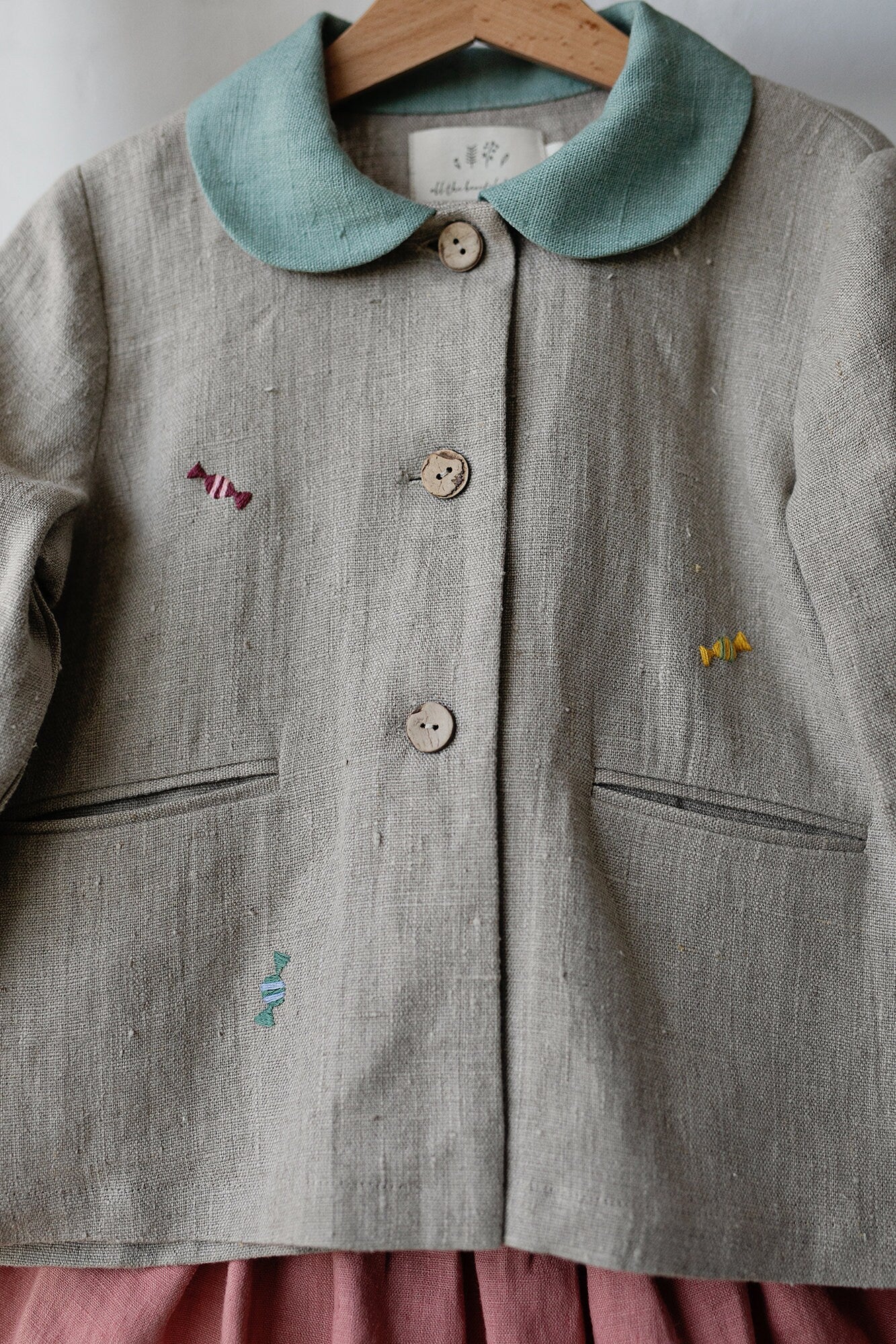 Exclusive Natural Peter Pan Collar Linen Jacket