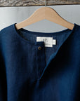 Navy Blue Long Sleeve V Neck Linen Shirt