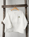 White Long Sleeve V Neck Linen Shirt