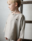 Natural Long Sleeve V Neck Linen Shirt