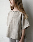 Natural Short Sleeve V Neck Linen Shirt