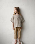 Natural Short Sleeve V Neck Linen Shirt