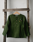 Forest Green Long Sleeve Button Linen Shirt