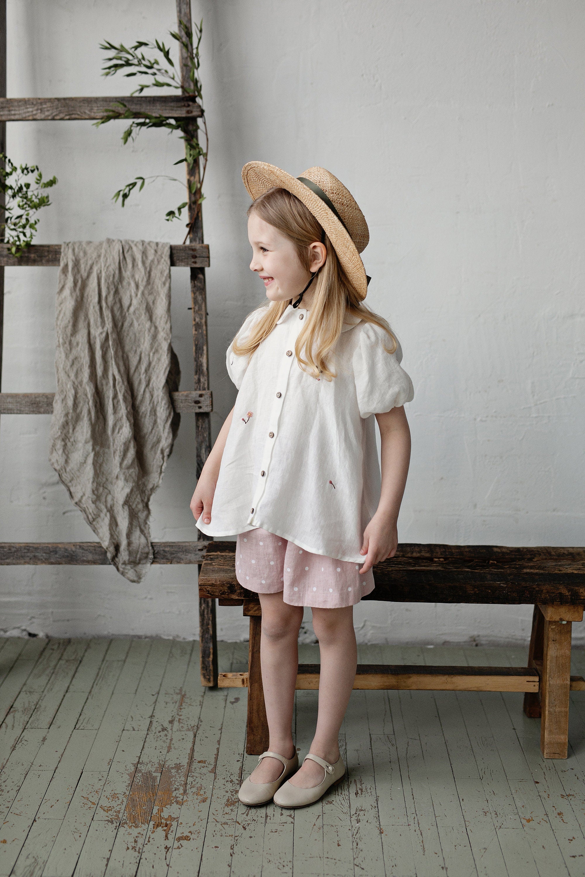 White Exclusive Short Sleeve Tunic Linen Dress