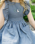 Dusty Blue Linen Cross Back Pinafore with Wings