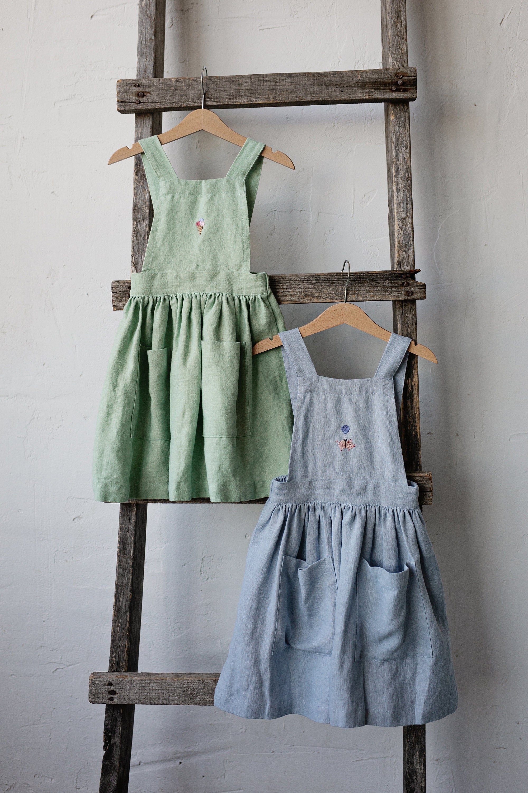 Green Tea Linen Cross Back Pinafore