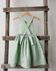 Green Tea Linen Cross Back Pinafore