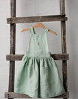 Green Tea Linen Cross Back Pinafore