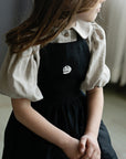 Black Cross Back Linen Pinafore, 5-6 years, Arctic Fox Embroidery