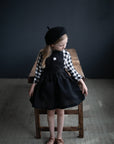 Black Cross Back Linen Pinafore, 5-6 years, Arctic Fox Embroidery