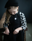 Black Cross Back Linen Pinafore, 5-6 years, Arctic Fox Embroidery