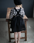 Black Cross Back Linen Pinafore, 5-6 years, Arctic Fox Embroidery