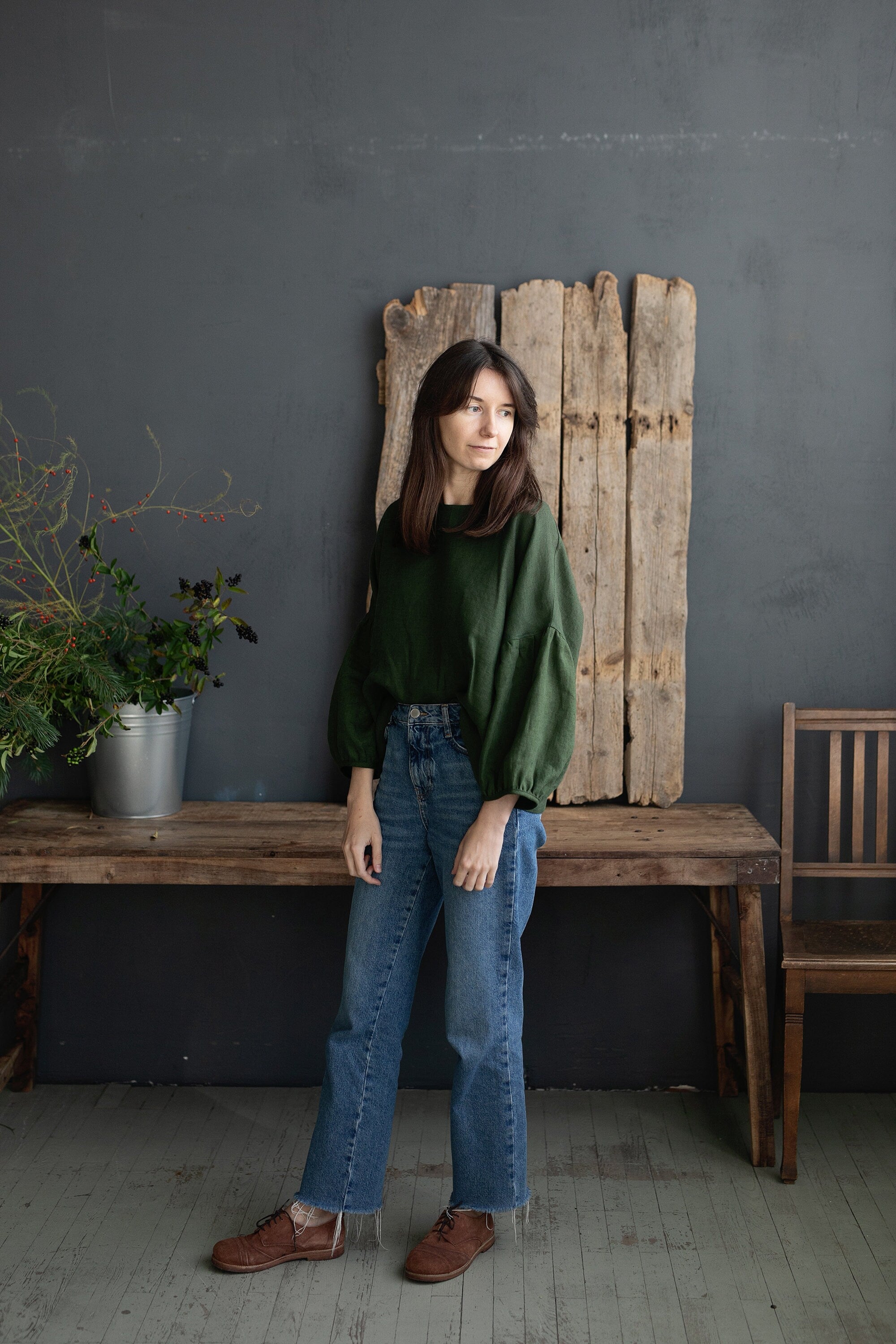 Forest Green Kimono Linen Tunic