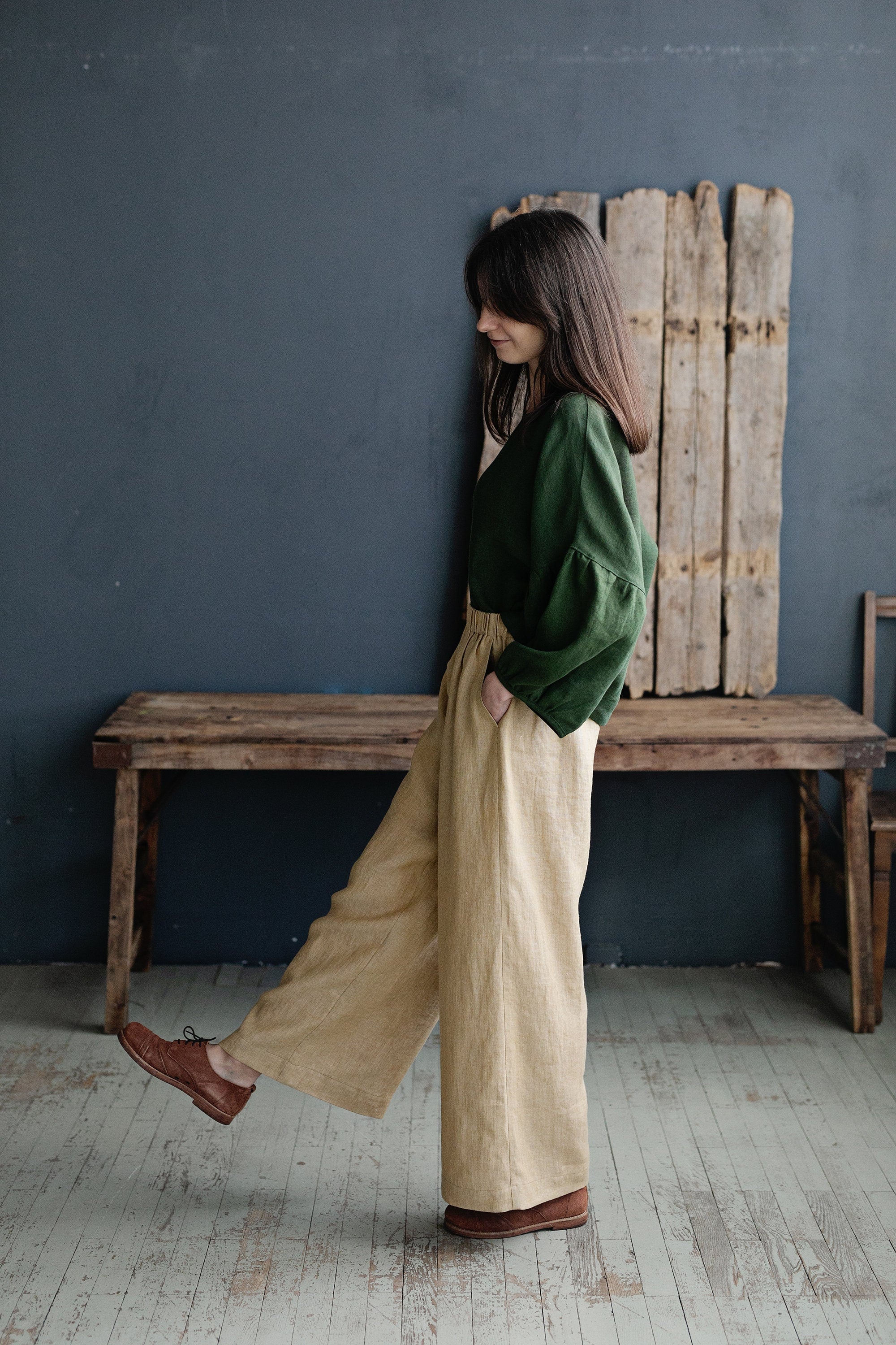 Forest Green Kimono Linen Tunic