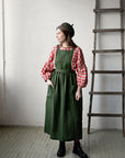 Forest Green Linen Long Cross Back Pinafore