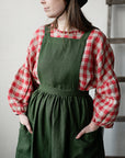 Forest Green Linen Long Cross Back Pinafore