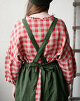 Forest Green Linen Long Cross Back Pinafore