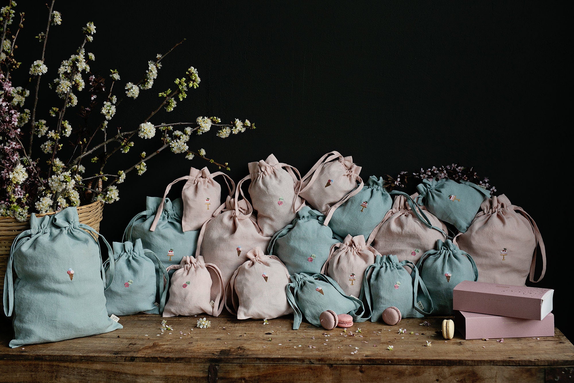 Ice Cream Pastel Pink Linen Pouch Bag