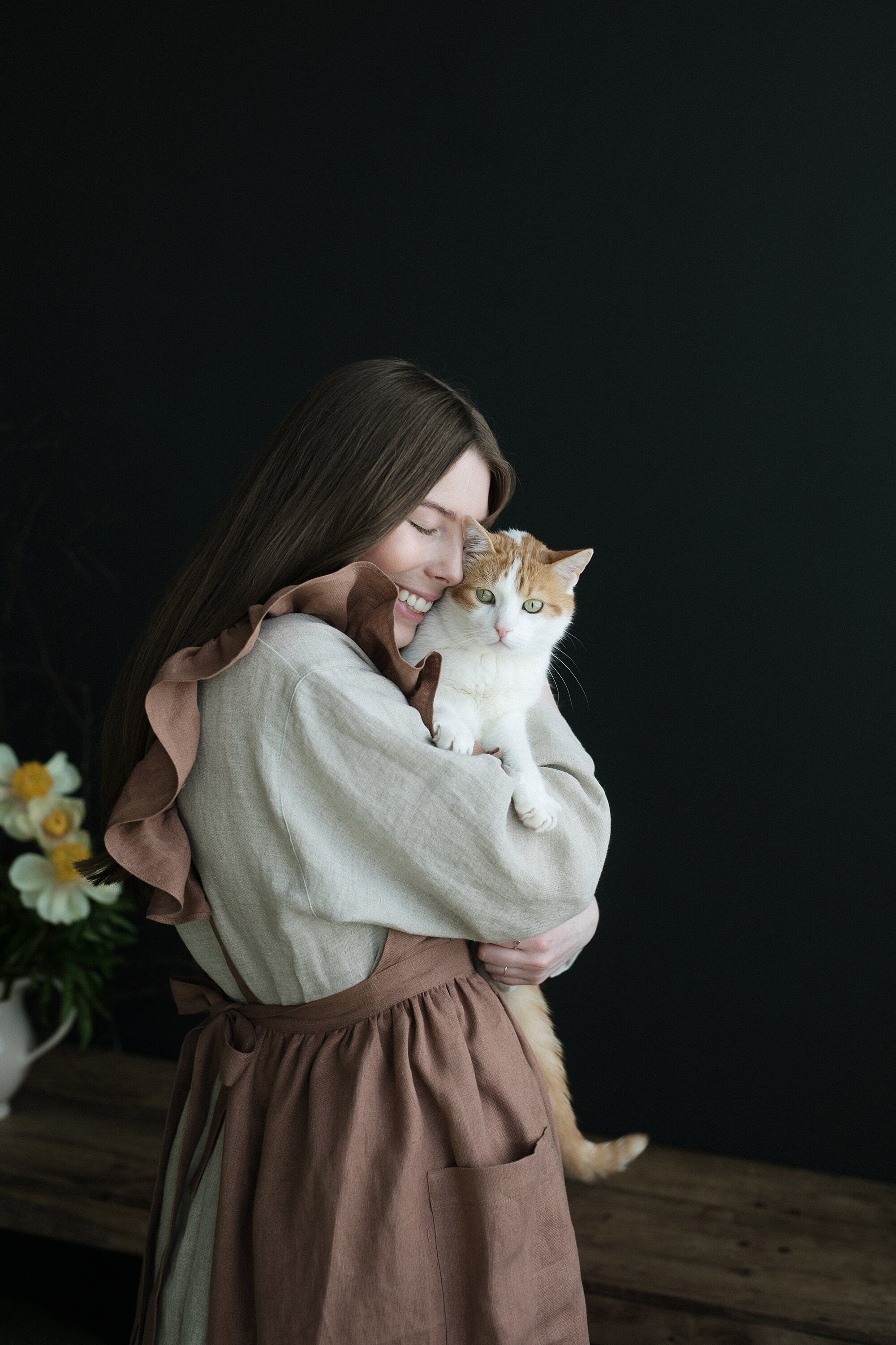 Caramel Long Vintage Linen Apron