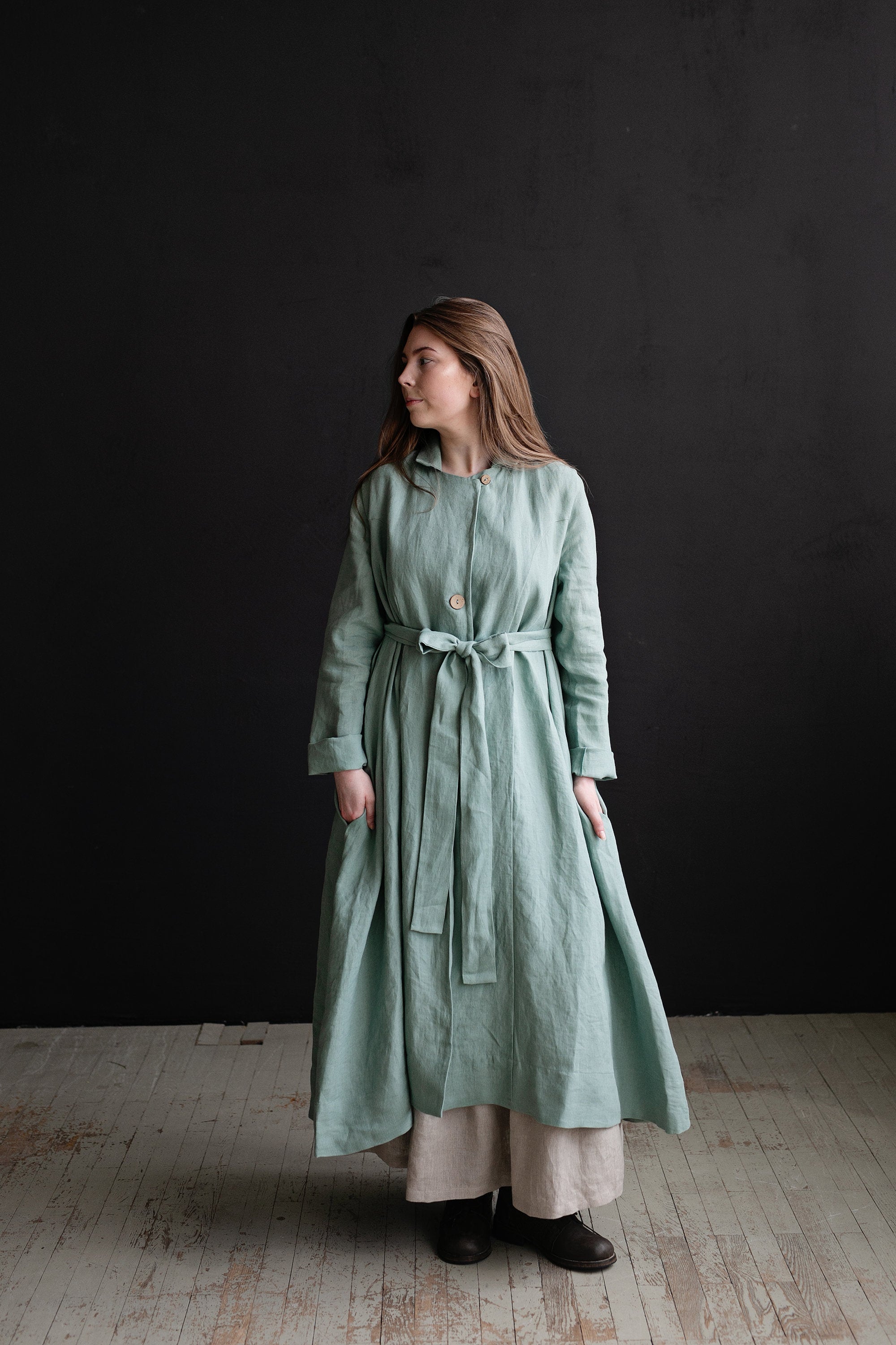 Mint Emma Linen Coat