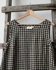 Black Gingham Festive Sleeveless Linen Dress