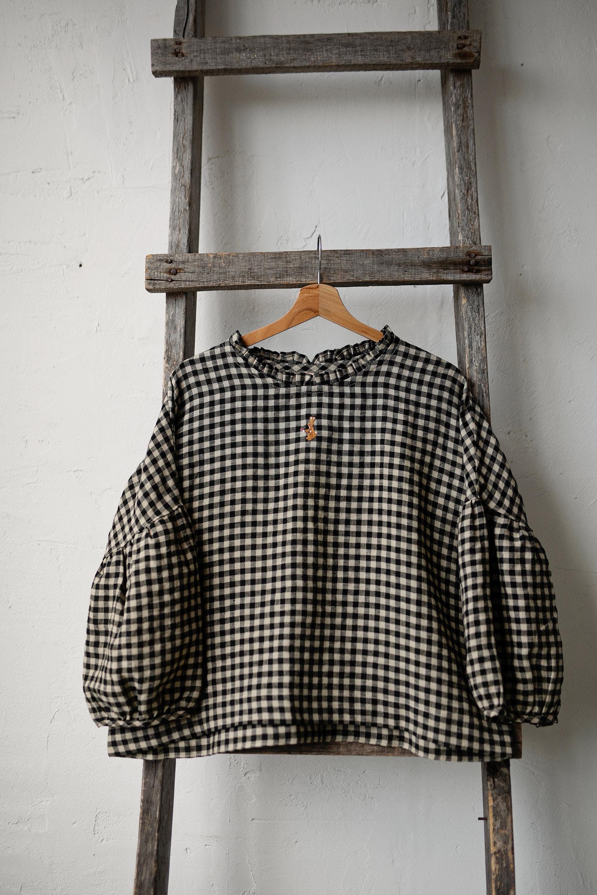 Black Gingham Romantic Linen Tunic