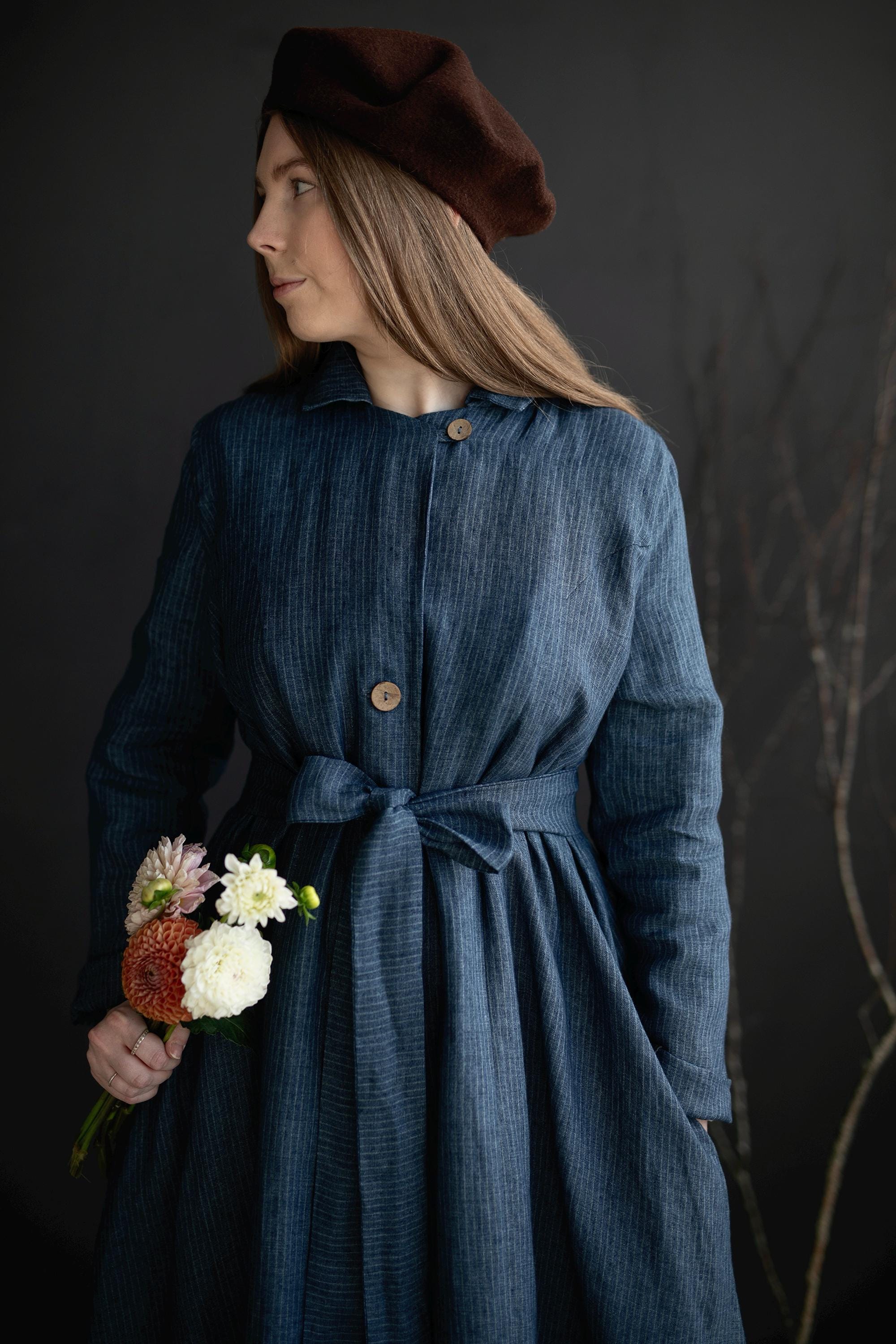 Blue Stripe Emma Linen Coat