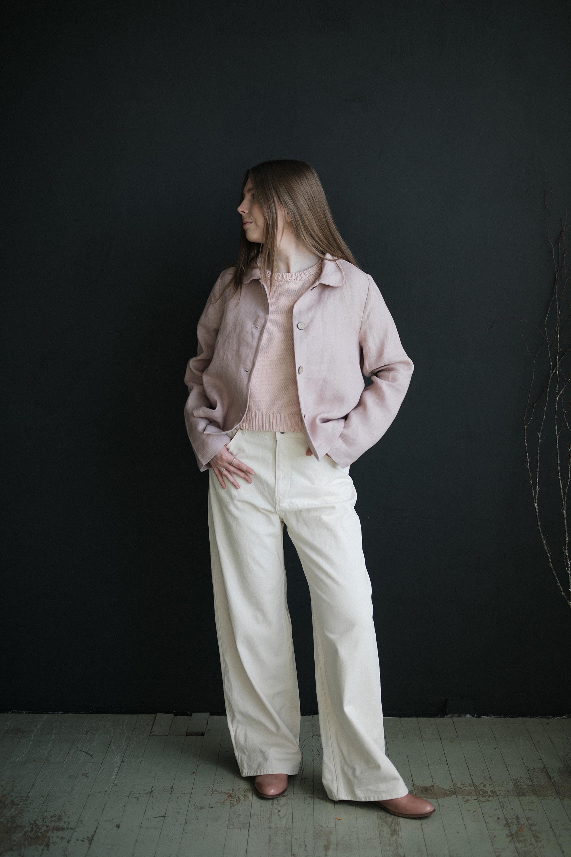 Pastel Pink Peter Pan Collar Linen Jacket