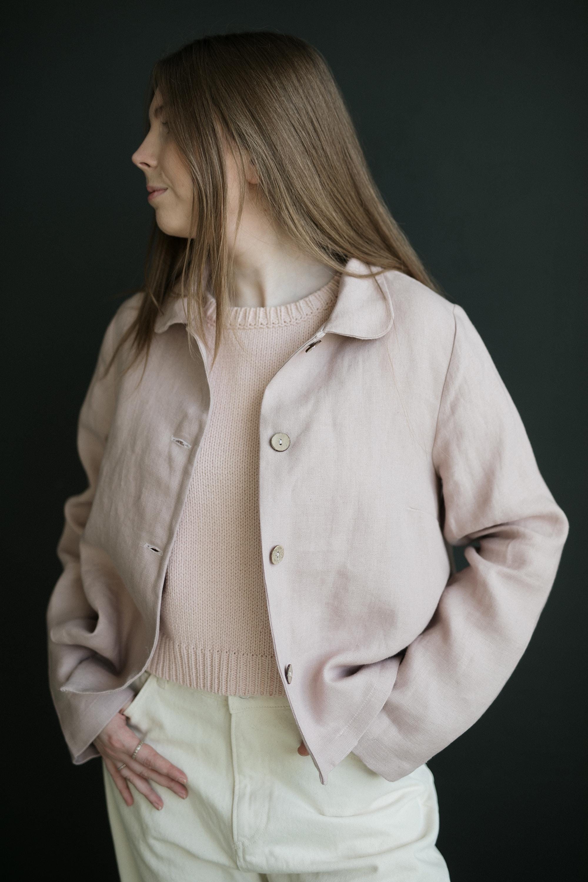 Pastel Pink Peter Pan Collar Linen Jacket